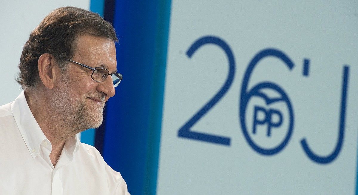 Mariano Rajoy, en un acte de campanya a Múrcia aquest dissabte 