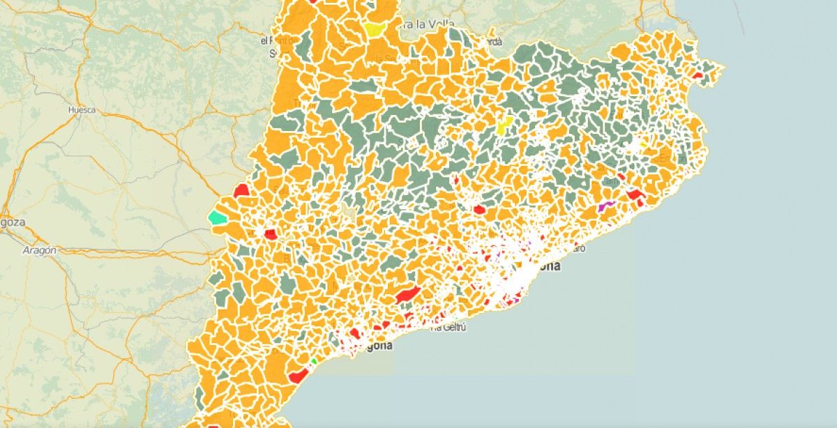 Catalunya dividida per seccions censal, segons el partit guanyador en cadascuna d'elles.