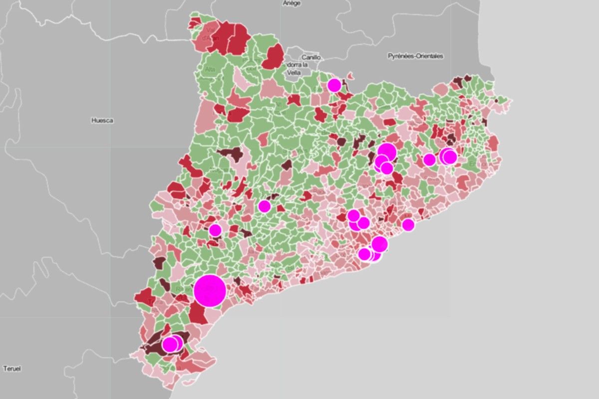 Mapa de la incidència recent del coronavirus als municipis i els principals brots.