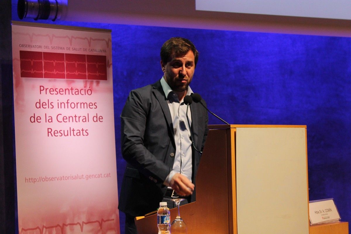 El conseller Toni Comín, en la presentació de la Central de Resultats 2015 del Departament de Salut