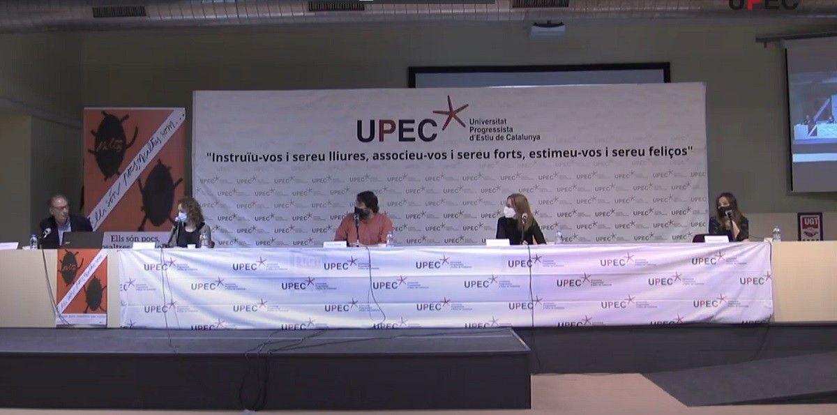 Ester Capella, Ferran Pedret, Jéssica Albiach i Maria Sirvent, en el debat de la UPEC.