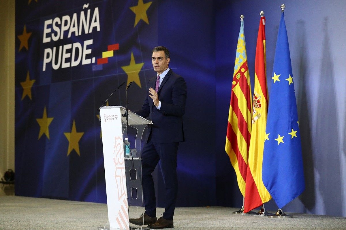 El president del govern espanyol, Pedro Sánchez, durant una conferència