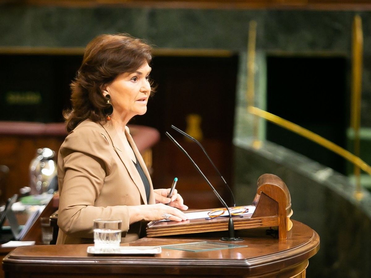 La vicepresidenta espanyola, Carmen Calvo, ha defensat l'exhumació de Franco aquest dijous al Congrés