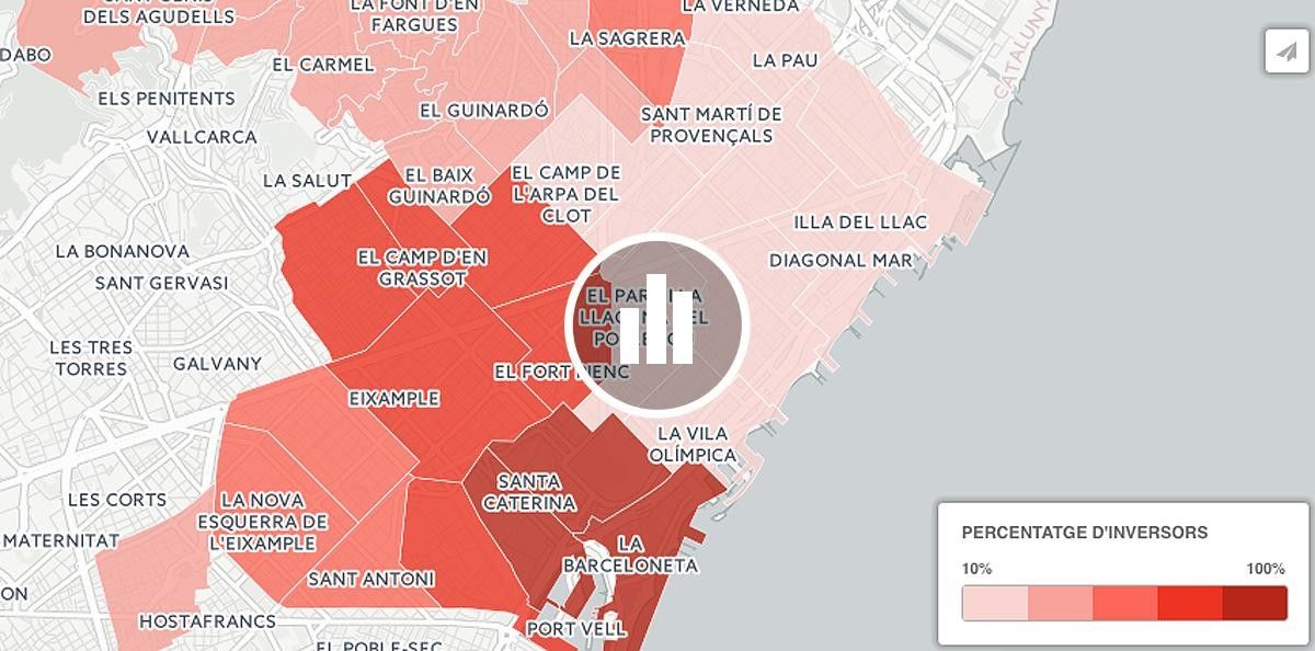 Mapa: percentatge d'inversions immobliaris per districte