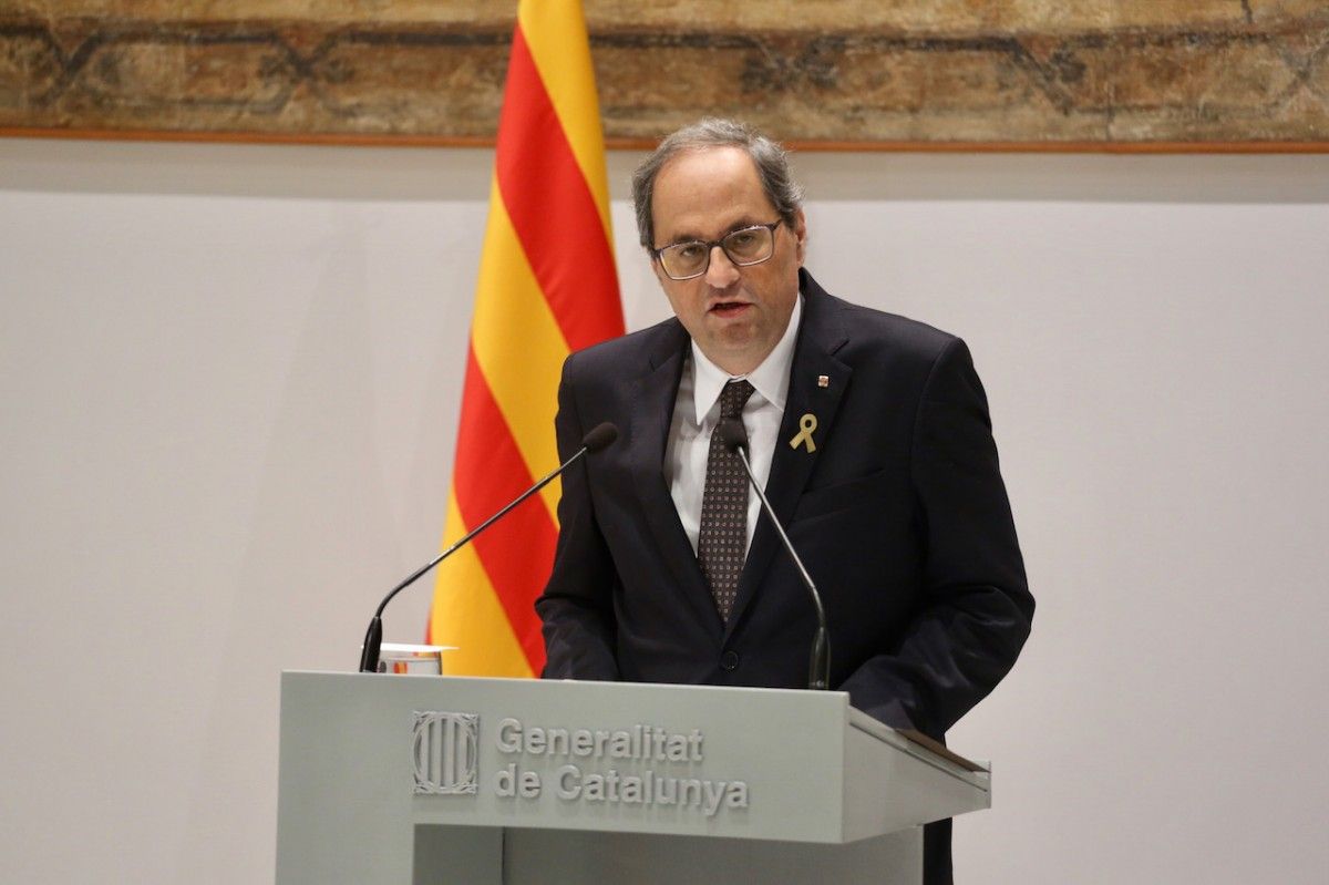 El president de la Generalitat, Quim Torra, durant la declaració institucional