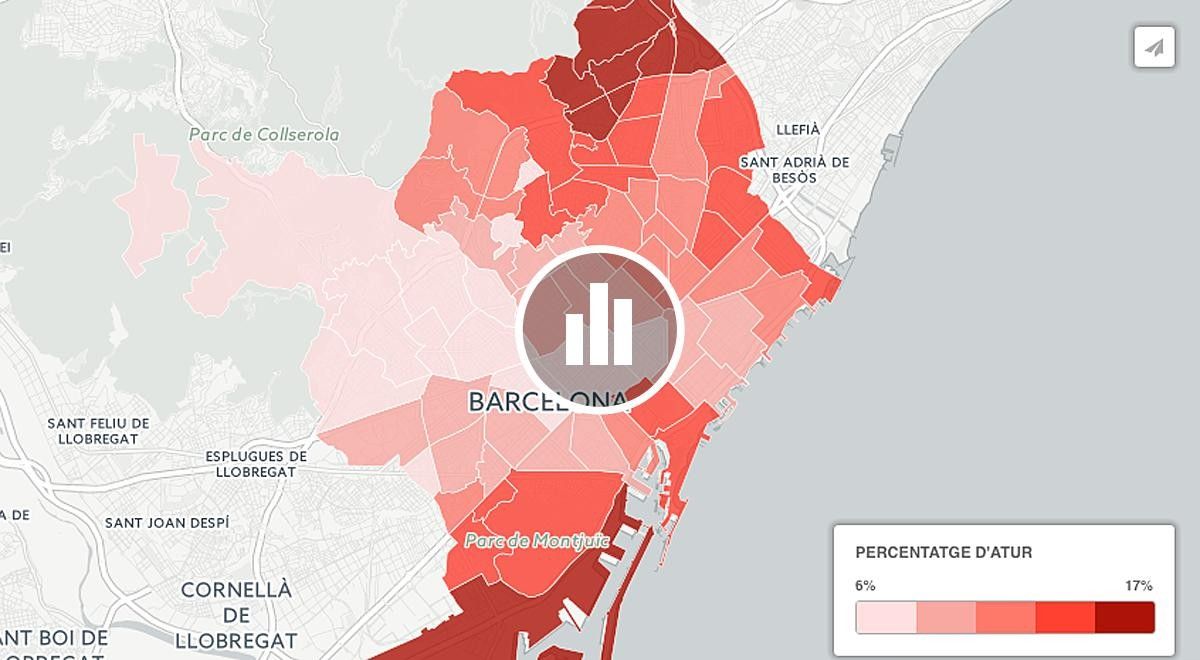 Mapa de les diferències en la desocupació entre barris de Barcelona