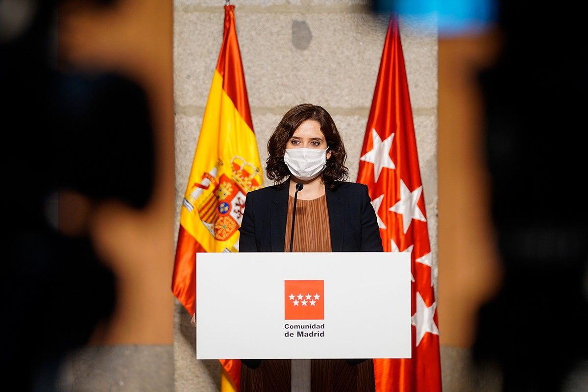 La presidenta madrilenya, Isabel Díaz Ayuso, en una roda de premsa recent.